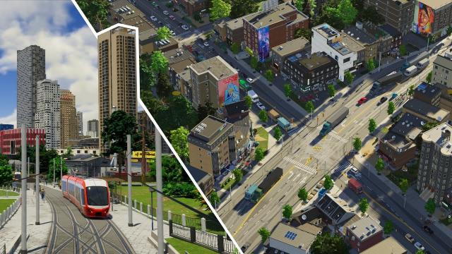 Custom tram stops and a custom high school in Cities Skylines 2