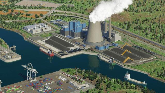 Building the ultimate coal power plant with custom dock and railyard in Cities Skylines 2